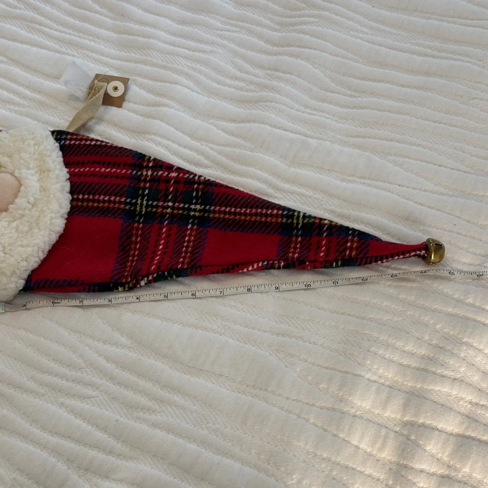 Mud Pie Red Gnome Santa Stocking with Plaid Hat and Fuzzy Beard NWT
